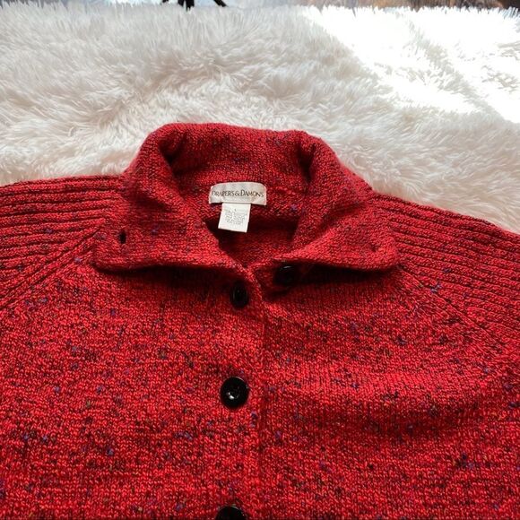 Draper’s & Damon’s Buttoned Red Tweed Cardigan Sweater Size Large - Picture 6 of 11